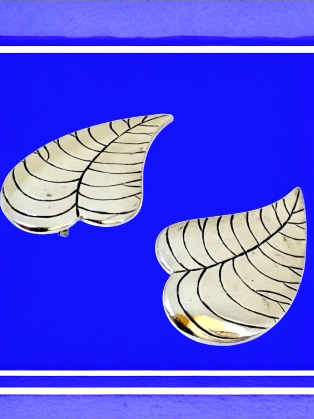 Laurel Burch Silver Tone Leaf Earrings Clip-On Vintage 1980's Signed